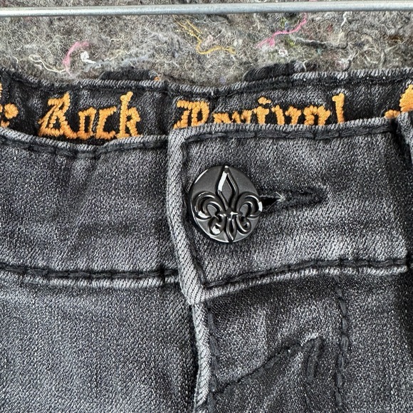 Rock Revival Jeans Mens 33 x 25 Leeroy Black Leather Patch Slim Straight - Picture 4 of 16